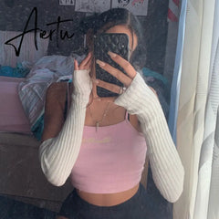 New Long Fingerless Gloves Womens Winter Warmer Knitted Arm Sleeve Fine Casual Soft Girl Goth Clothes Women Punk Gothic Gloves Aiertu