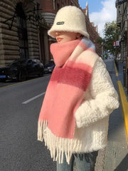 New Plush Scarf Women's Autumn and Winter Imitation Cashmere Long Scarf for Warm and Thickened Mohair Scarf Tourism Shawl Aiertu