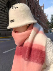 New Plush Scarf Women's Autumn and Winter Imitation Cashmere Long Scarf for Warm and Thickened Mohair Scarf Tourism Shawl Aiertu
