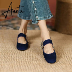 Aiertu New Popular Plaid Comfortable Mary Janes Shoes Fashion Square Toe Buckle Strap Ladies Shoes Spring/Autumn Pumps Women Shoes Aiertu