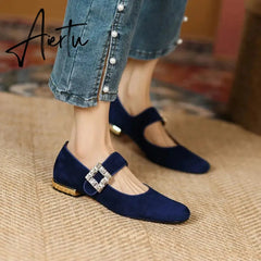 Aiertu New Popular Plaid Comfortable Mary Janes Shoes Fashion Square Toe Buckle Strap Ladies Shoes Spring/Autumn Pumps Women Shoes Aiertu