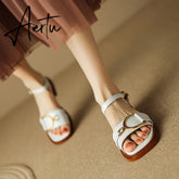 New Summer Sandals Women Shoes Casual Women Sandals Flat with Handmade Chunky Heel Sandals Shoes for Women Aiertu