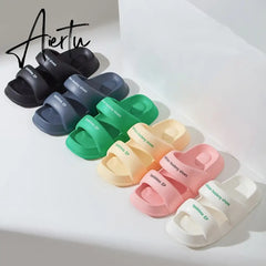 New Summer Versatile Thick Sole Women's Sandals and Slippers EVA Casual Home Indoor Comfortable Soft Sole Couple Slippers Aiertu