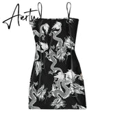 New Summer Women Dragon Pattern Sleeveless Split Hip Slender Slim Fit Sexy Print Dress сарафаны женские летние motel rocks Aiertu