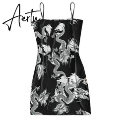 New Summer Women Dragon Pattern Sleeveless Split Hip Slender Slim Fit Sexy Print Dress сарафаны женские летние motel rocks Aiertu