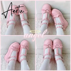 New Sweet Heart Buckle Wedges Mary Janes Women Pink T-Strap Chunky Platform Lolita Shoes Woman Punk Gothic Cosplay Shoes 43 Aiertu