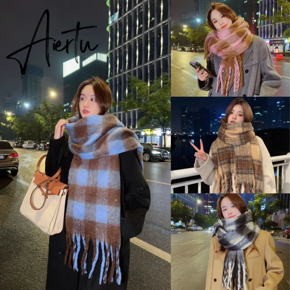 New Thickened Warm Men and Women's Scarf Simple Wind Fashion Wild Plaid Imitation Cashmere Girl Student Windproof Scarves Aiertu