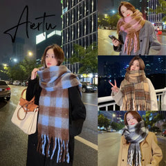 New Thickened Warm Men and Women's Scarf Simple Wind Fashion Wild Plaid Imitation Cashmere Girl Student Windproof Scarves Aiertu