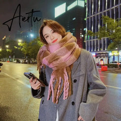 New Thickened Warm Men and Women's Scarf Simple Wind Fashion Wild Plaid Imitation Cashmere Girl Student Windproof Scarves Aiertu
