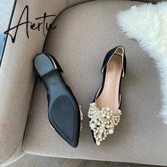 New Trend Pearl Ballet Flats Women Pumps Floors Shoes Without Heels Loafers Female Dress Moccasins Ladies Luxury Autumn PU Aiertu