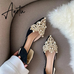 New Trend Pearl Ballet Flats Women Pumps Floors Shoes Without Heels Loafers Female Dress Moccasins Ladies Luxury Autumn PU Aiertu