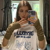 New Warmer Winter Women Gloves Stylish Hand Gloves Girl Arm Crochet Knitting Hollow Heart Mitten Warm Fingerless Gloves Aiertu
