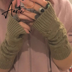 New Warmer Winter Women Gloves Stylish Hand Gloves Girl Arm Crochet Knitting Hollow Heart Mitten Warm Fingerless Gloves Aiertu