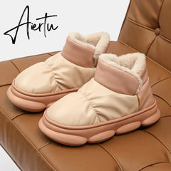 New Waterproof Snow Boots for Women Super Warm Plush Platform Ankle Boots Woman Winter Pu Leather Cotton Padded Shoes Mujer Aiertu