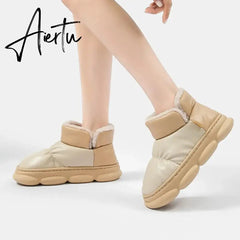 New Waterproof Snow Boots for Women Super Warm Plush Platform Ankle Boots Woman Winter Pu Leather Cotton Padded Shoes Mujer Aiertu