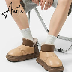 New Waterproof Snow Boots for Women Super Warm Plush Platform Ankle Boots Woman Winter Pu Leather Cotton Padded Shoes Mujer Aiertu