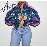 New Winter Fashion Black Warm Down Coat Jacket Women Oversize Luxury Vintage Solid Color Thick Bomber Jackets Outerwear Aiertu