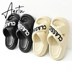 New Women Cross Slipper Soft EVA Thick Bottom Bathroom Slipper Fashion Couple Summer Indoor Home Floor Sandals Slippers Aiertu
