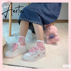 New Women Cute Cartoon Little Bear Strawberry Flat Kawaii Shoes Japanese Female Platform Casual Tennis Vulcanized Sneakers Aiertu
