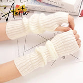 New Women Fingerless Gloves Arm Warmers Goth Knitted Kawaii Work Gloves Ankle Wrist Sleeves Harajuku Anime Cosplay Accessories Aiertu