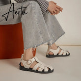 New Women Sandals Real Leather Ins Summer Shoes Women Roman Fashion Daily Vacation Female Footwear Size 34-42 Women Shoes Aiertu