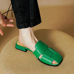 New Women Sandals Rome Style Mules Casual Slippers Spring Summer Low Heels Genuine Leather Shoes Woman Fashion Concise Aiertu