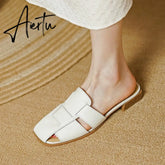 New Women Sandals Rome Style Mules Casual Slippers Spring Summer Low Heels Genuine Leather Shoes Woman Fashion Concise Aiertu