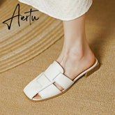 New Women Sandals Rome Style Mules Casual Slippers Spring Summer Low Heels Genuine Leather Shoes Woman Fashion Concise Aiertu