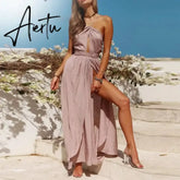 New Women Summer Boho Maxi Long Dress Evening Party Beach Dresses Sundress Backless Halter Dress Summer Aiertu