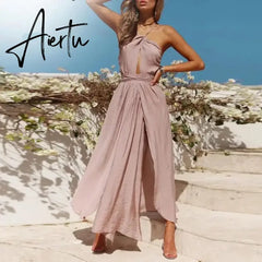New Women Summer Boho Maxi Long Dress Evening Party Beach Dresses Sundress Backless Halter Dress Summer Aiertu
