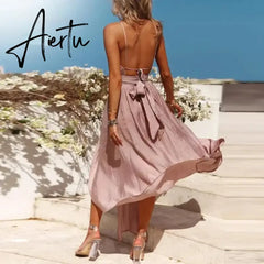 New Women Summer Boho Maxi Long Dress Evening Party Beach Dresses Sundress Backless Halter Dress Summer Aiertu
