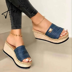 New Womens Slipper Fish Mouth Thick Bottom Casual Wedges Sandals Stylish Comfortable Flat Mules Plus Size Zapatilla Mujer Aiertu