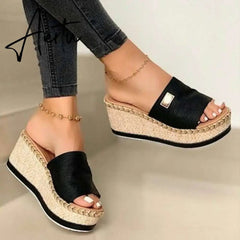 New Womens Slipper Fish Mouth Thick Bottom Casual Wedges Sandals Stylish Comfortable Flat Mules Plus Size Zapatilla Mujer Aiertu