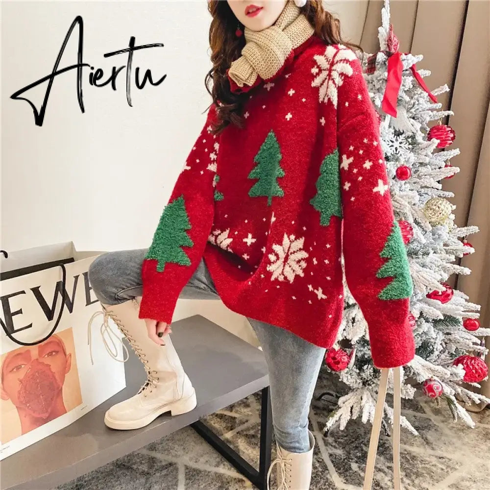 New Year Autumn and Winter New Super Hot Loose and Lazy Style Top Thickened Red Christmas Sweater sweater women Aiertu