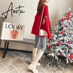 New Year Autumn and Winter New Super Hot Loose and Lazy Style Top Thickened Red Christmas Sweater sweater women Aiertu