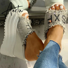 Newest Drop Ship Crystals Wedges High Heels Leisure Summer Sandal Woman Shoes Women Platform Mules Slippers Aiertu