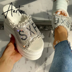 Newest Drop Ship Crystals Wedges High Heels Leisure Summer Sandal Woman Shoes Women Platform Mules Slippers Aiertu
