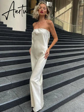 Off Shoulder Strapless Sleeveless Solid Evening Long Dress For Women New Satin Backless Slim Party Clubwear Aiertu