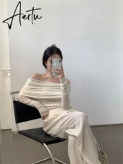 Off-the-shoulder French One-shoulder Sweater Women's New Design Autumn Winter Knitt Undershirts Aiertu