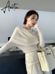 Off-the-shoulder French One-shoulder Sweater Women's New Design Autumn Winter Knitt Undershirts Aiertu