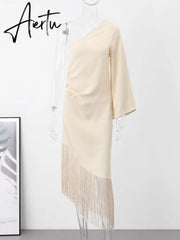 One-shoulder Dress For Women Elegant Fashion Solid Dresses Casual Summer Female Party Streetwear Asymmetric Aiertu