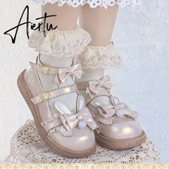 Original Kawaii Rabbit Ears Round Head Flat Cute Student Jk Women Shoes Gothic Lolita Japanese Anime Cosplay Zapatos Mujer Aiertu