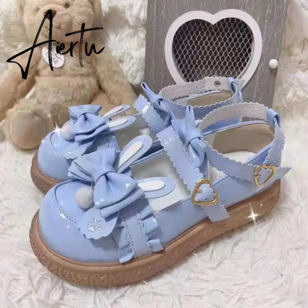 Original Kawaii Rabbit Ears Round Head Flat Cute Student Jk Women Shoes Gothic Lolita Japanese Anime Cosplay Zapatos Mujer Aiertu