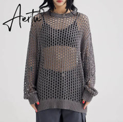 Oversized Hollow Out Y2K T-Shirts Knitting Loose Sweaters Vintage Pullovers Korean Fashion Hip Hop Tops Grunge Clothes Aiertu