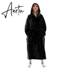 Oversized Hoodies Sweatshirt Women Winter Hoodies Fleece Giant TV Blanket With Sleeves Oversize Women Hoody Sweatshirts DROP Aiertu