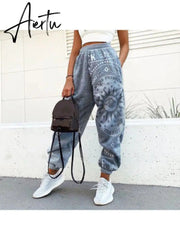 Pants Women Fashion High Waist Wide Leg Sweatpants Autumn Streetwear Casual Elastic Patchwork Joggers Woman Soft Trousers Aiertu