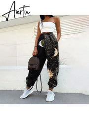 Pants Women Fashion High Waist Wide Leg Sweatpants Autumn Streetwear Casual Elastic Patchwork Joggers Woman Soft Trousers Aiertu