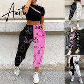Pants Women Fashion High Waist Wide Leg Sweatpants Autumn Streetwear Casual Elastic Patchwork Joggers Woman Soft Trousers Aiertu