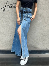 Patchwork Belt Skirts For Women High Waist Split Summer A Line Summer Temperament Skirt Female Fashion Clothing New Aiertu
