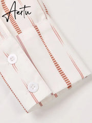 Patchwork Ruffles Striped Shirts For Women Lapel Long Sleeve Spliced Button Irregular Casual Blouse Female Clothing Aiertu